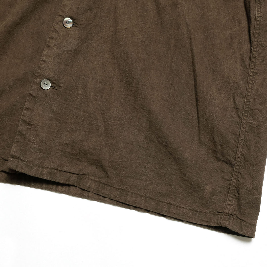 T.T - LOT.113 OPEN COLLAR SHIRT MUD DYED BROWN - TTSS26113