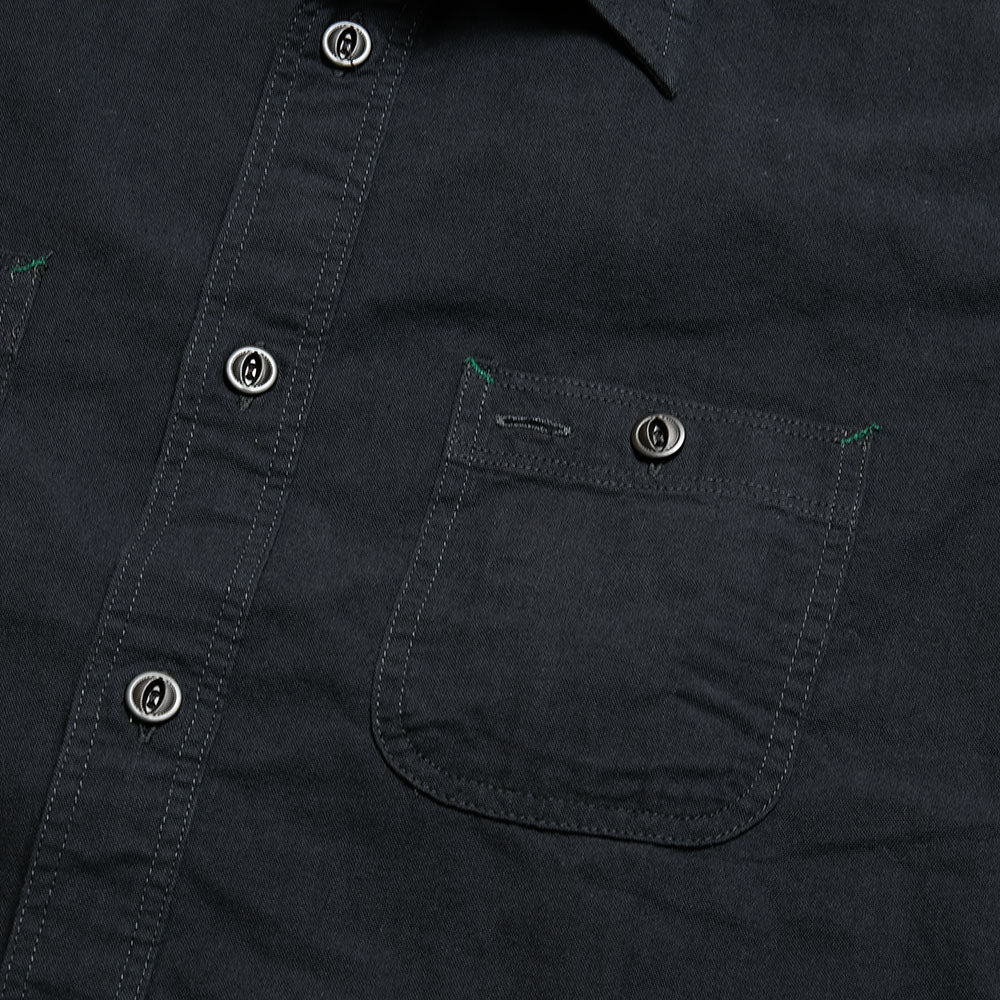 BURGUS PLUS - S/S Black × Black Chambray Work Shirt - HBP300CHBS