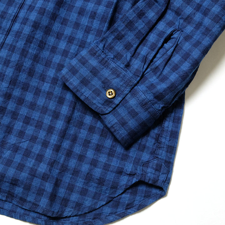 SUN HOUSE - Cotton/Linen 3/4 Sleeve Band Collar Shirt
